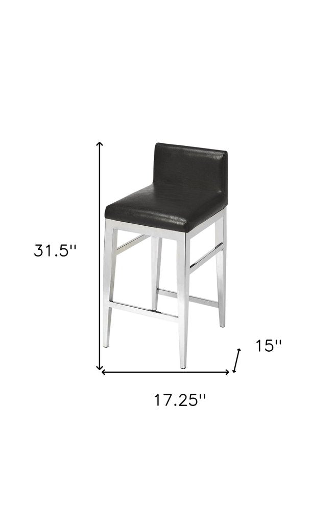 25" Black and Silver Faux Leather and Steel Bar Chair HomeRoots