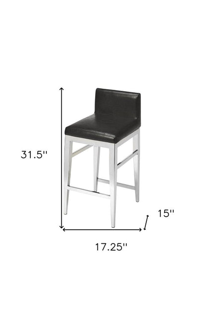 25" Black and Silver Faux Leather and Steel Bar Chair HomeRoots