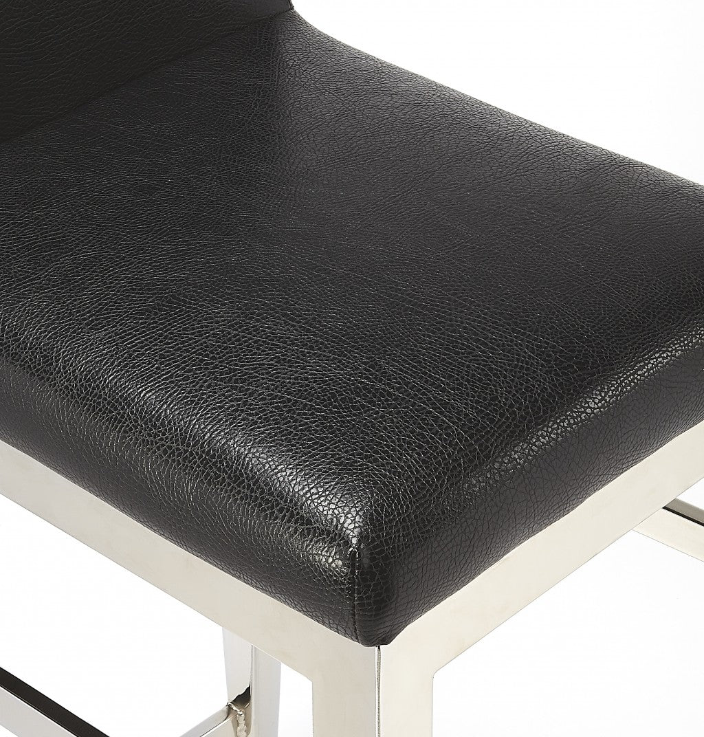 25" Black and Silver Faux Leather and Steel Bar Chair