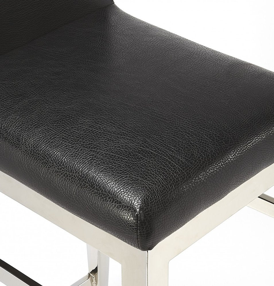 25" Black and Silver Faux Leather and Steel Bar Chair HomeRoots