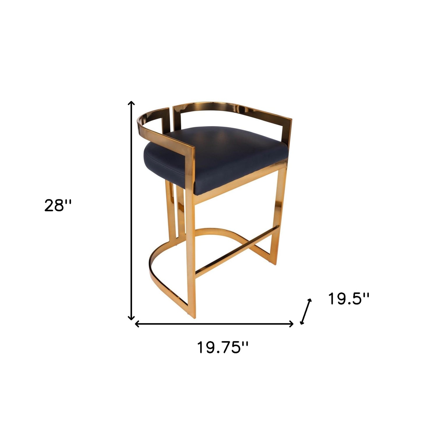 28" Black and Gold Iron Low Back Counter Height Bar Chair