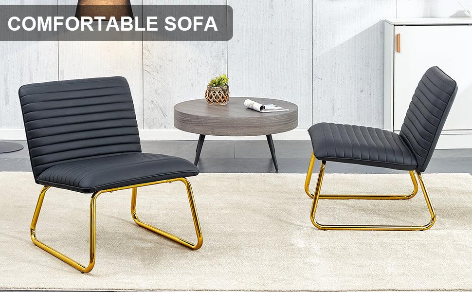 Black minimalist armless sofa chair with PU backrest and golden metal legs suitable for offices restaurants - FurniFindUSA