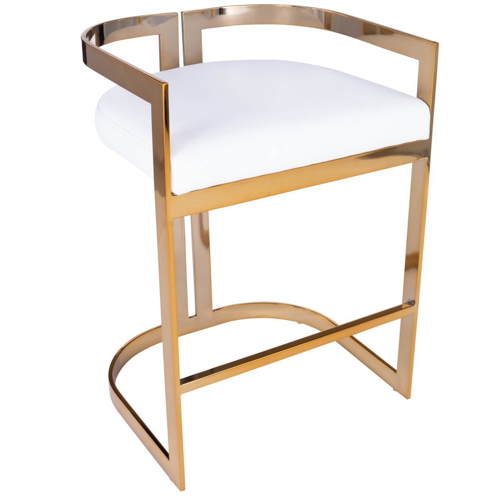 28" White and Gold Iron Low Back Counter Height Bar Chair HomeRoots