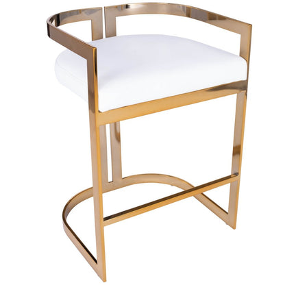 28" White and Gold Iron Low Back Counter Height Bar Chair HomeRoots
