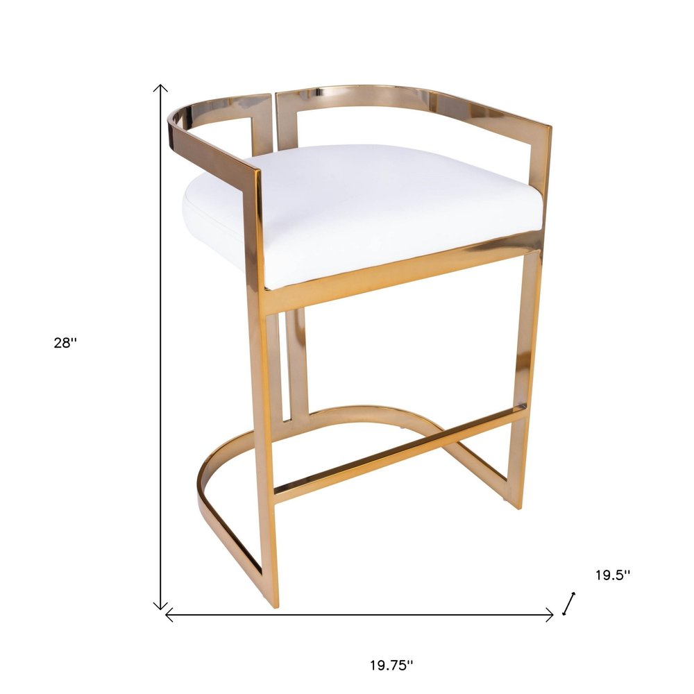 28" White and Gold Iron Low Back Counter Height Bar Chair HomeRoots