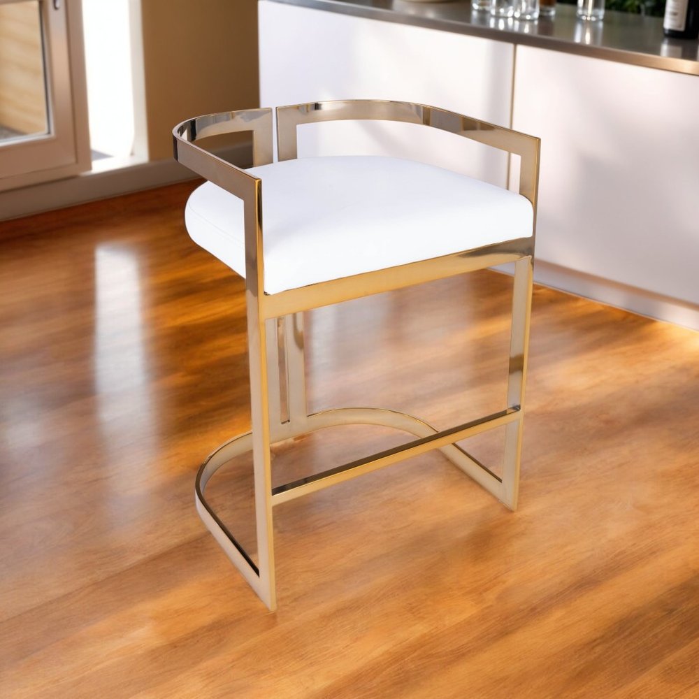 28" White and Gold Iron Low Back Counter Height Bar Chair HomeRoots