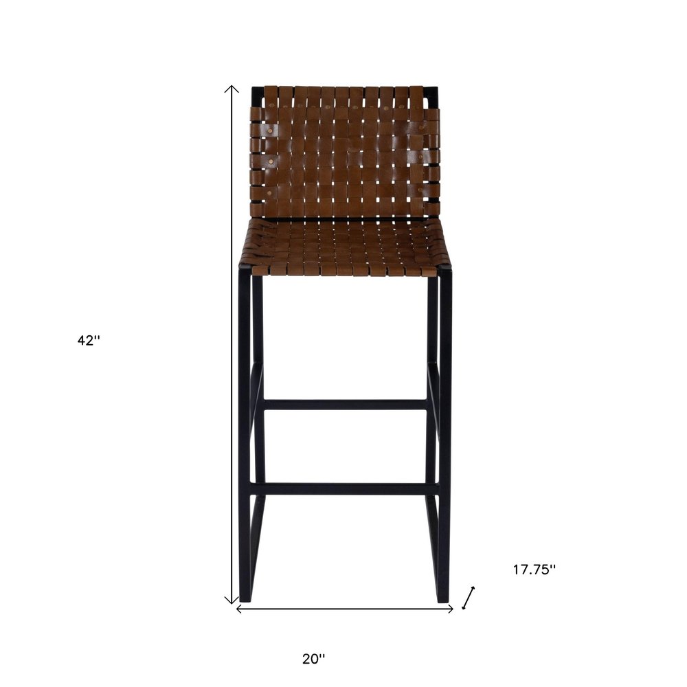 28" Brown and Black Leather and Iron Bar Chair HomeRoots