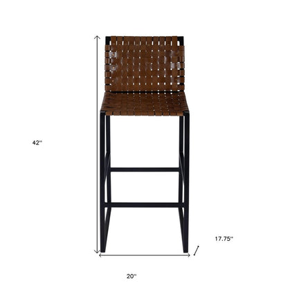 28" Brown and Black Leather and Iron Bar Chair HomeRoots