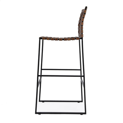 28" Brown and Black Leather and Iron Bar Chair HomeRoots