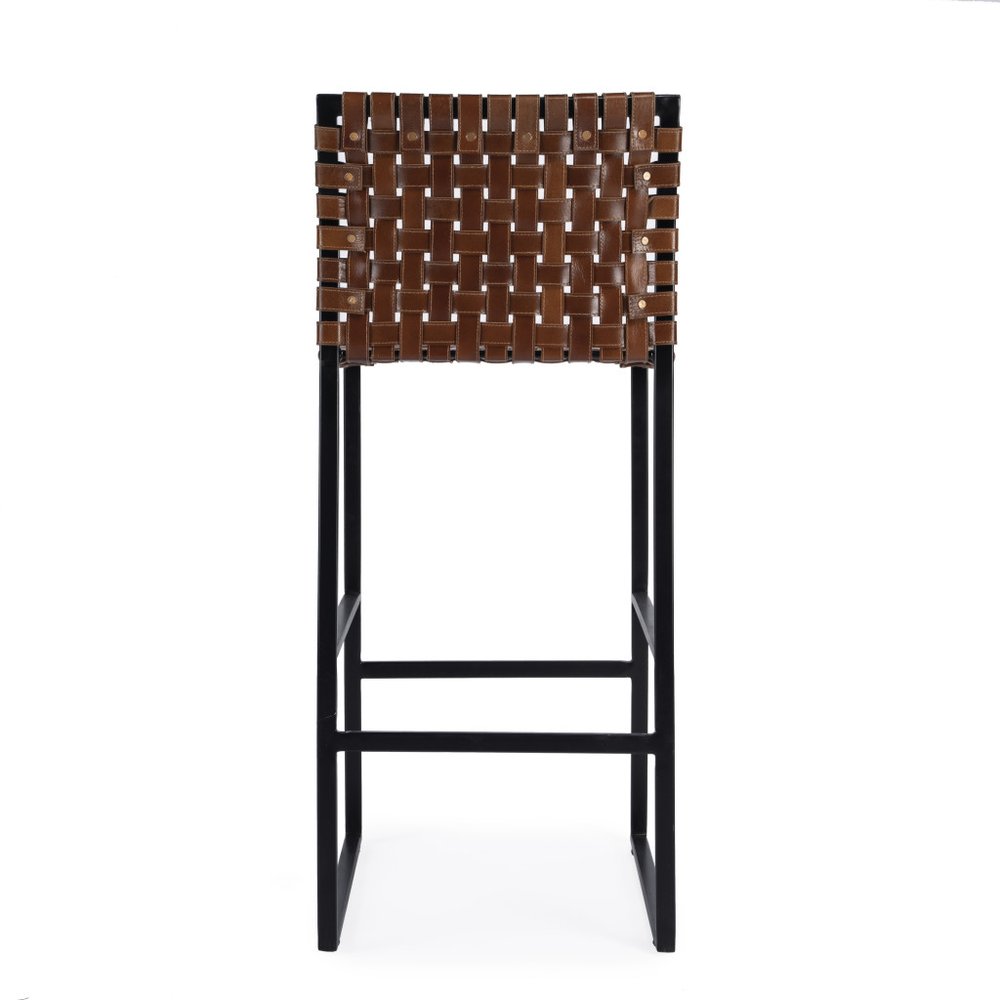 28" Brown and Black Leather and Iron Bar Chair HomeRoots