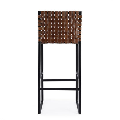 28" Brown and Black Leather and Iron Bar Chair HomeRoots