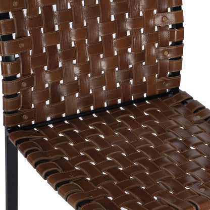 28" Brown and Black Leather and Iron Bar Chair HomeRoots