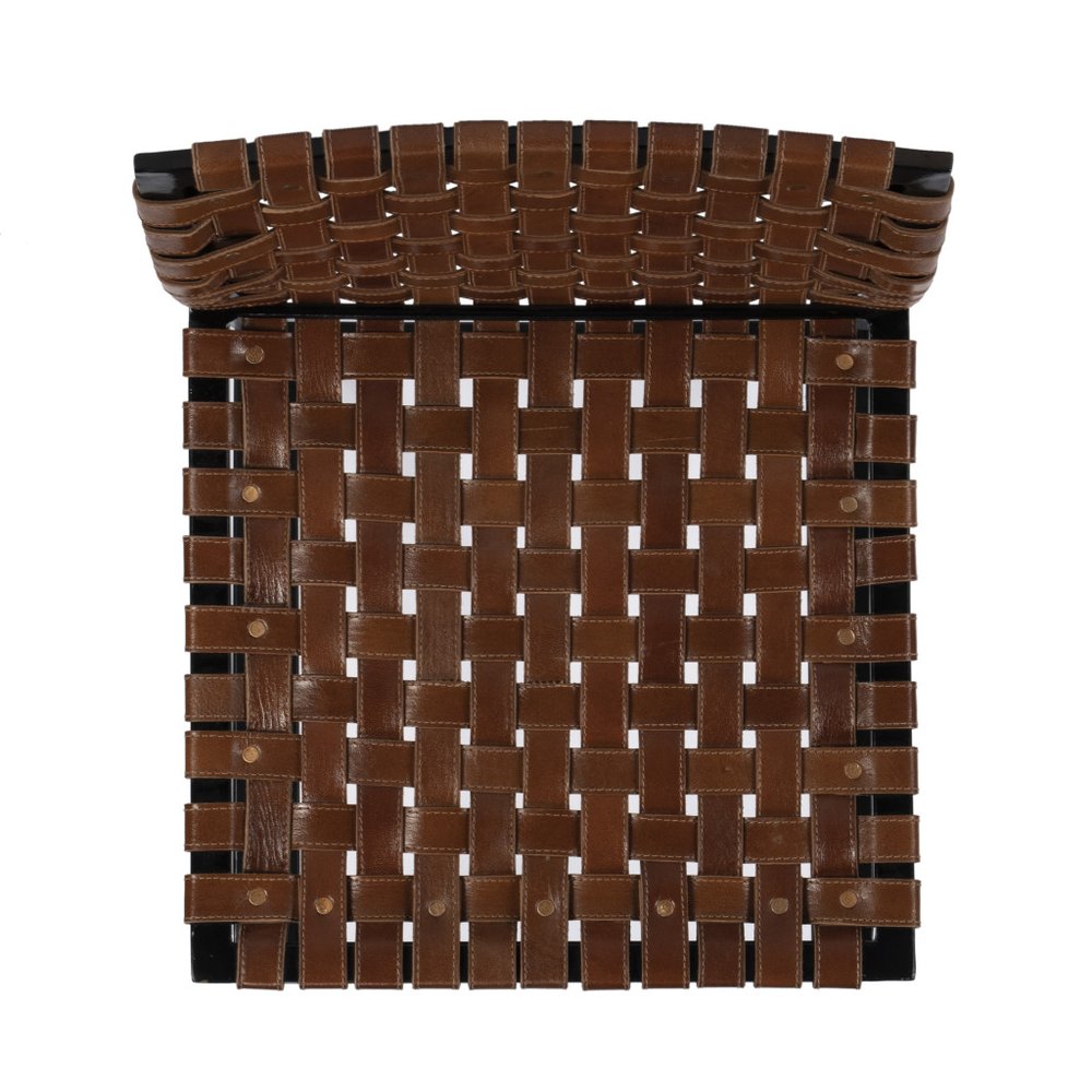 28" Brown and Black Leather and Iron Bar Chair HomeRoots