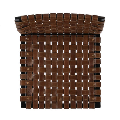 28" Brown and Black Leather and Iron Bar Chair HomeRoots