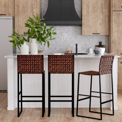 28" Brown and Black Leather and Iron Bar Chair HomeRoots