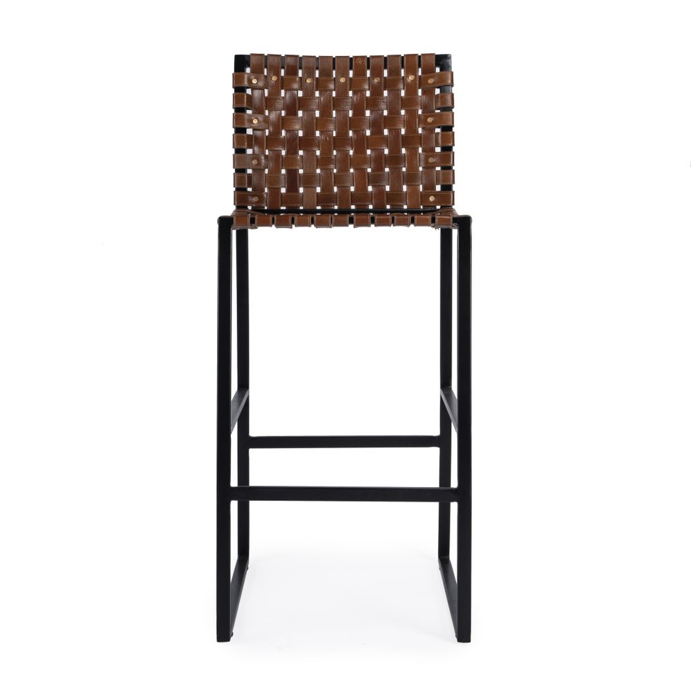 28" Brown and Black Leather and Iron Bar Chair HomeRoots