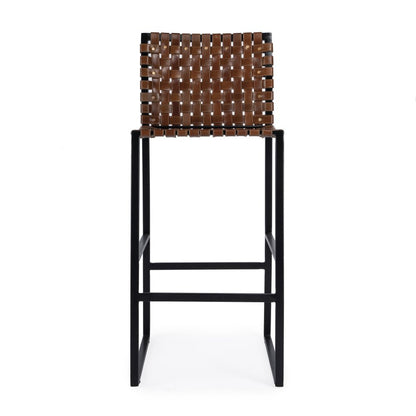 28" Brown and Black Leather and Iron Bar Chair HomeRoots