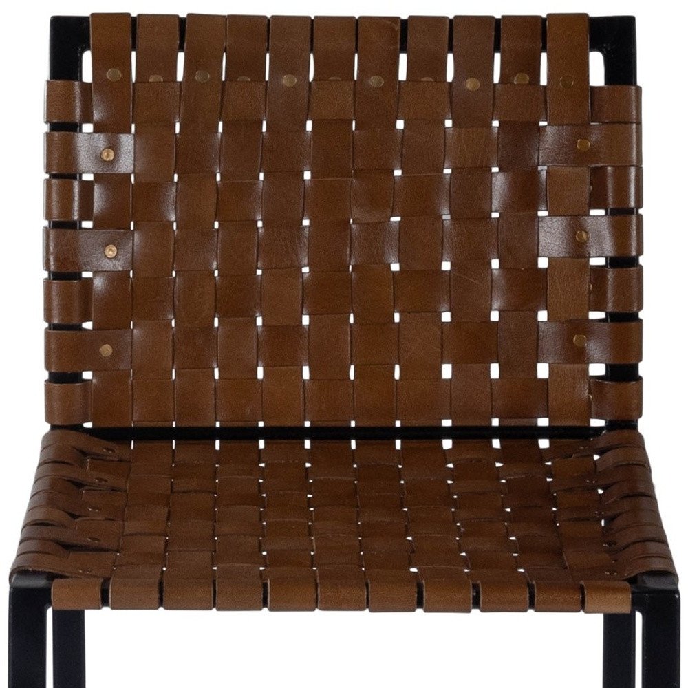 28" Brown and Black Leather and Iron Bar Chair HomeRoots