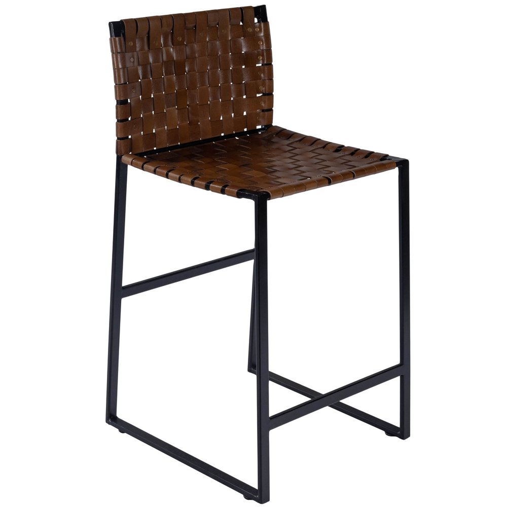 36" Brown and Black Leather and Iron Bar Chair HomeRoots