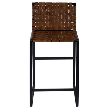 36" Brown and Black Leather and Iron Bar Chair HomeRoots