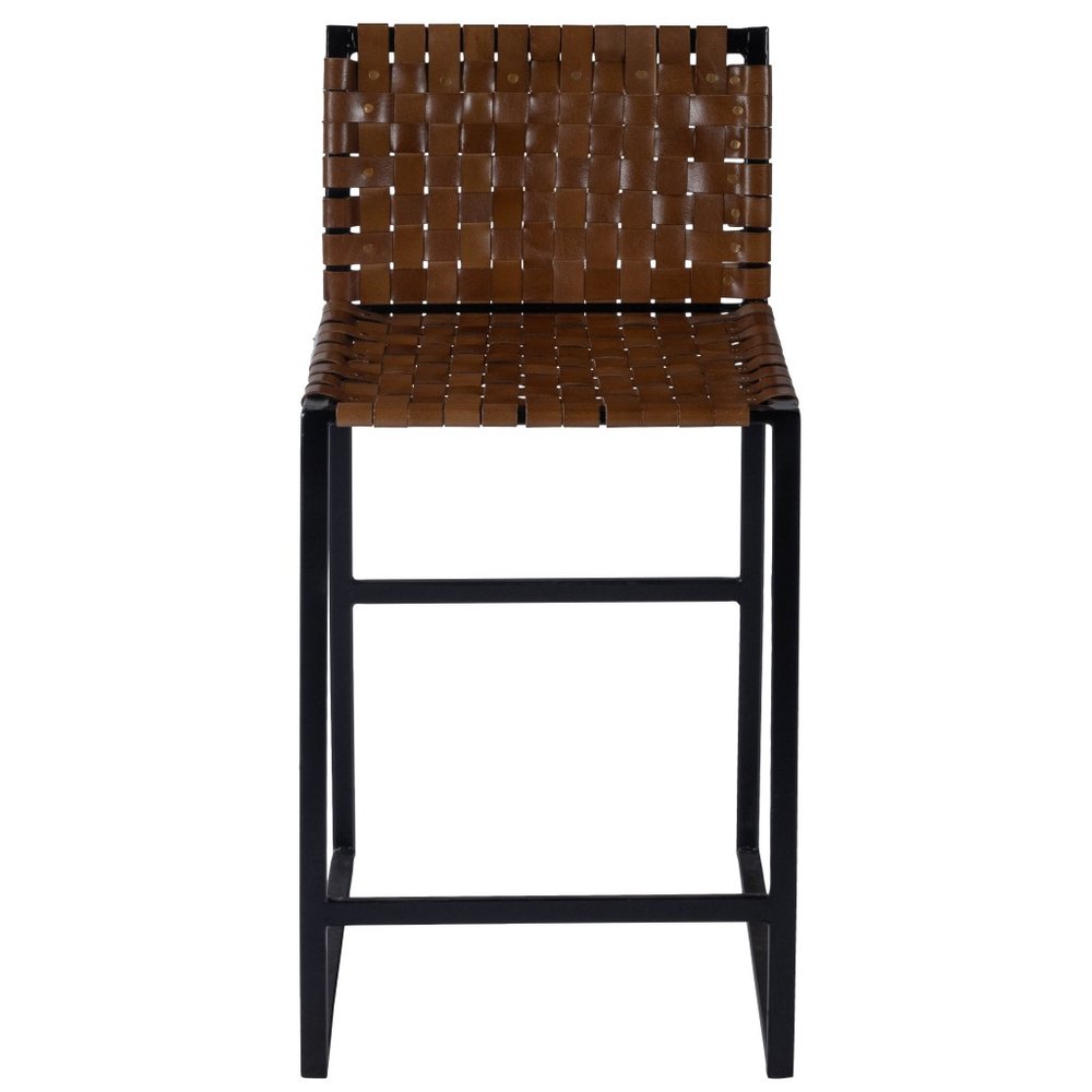 36" Brown and Black Leather and Iron Bar Chair HomeRoots