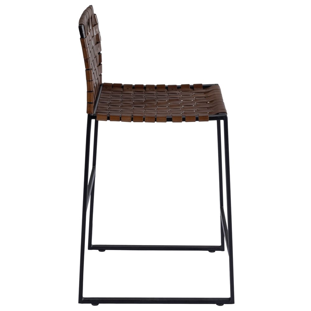 36" Brown and Black Leather and Iron Bar Chair HomeRoots