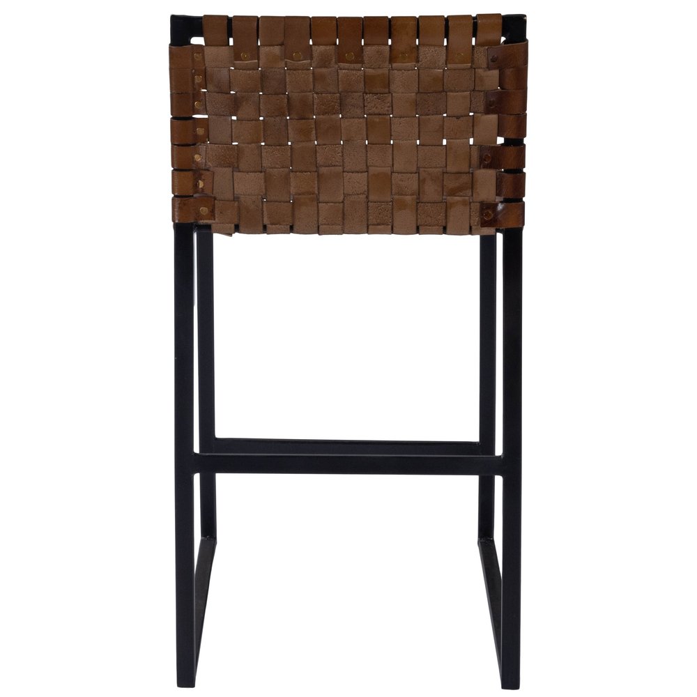 36" Brown and Black Leather and Iron Bar Chair HomeRoots
