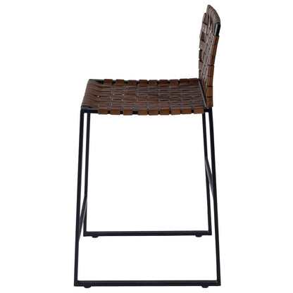 36" Brown and Black Leather and Iron Bar Chair HomeRoots