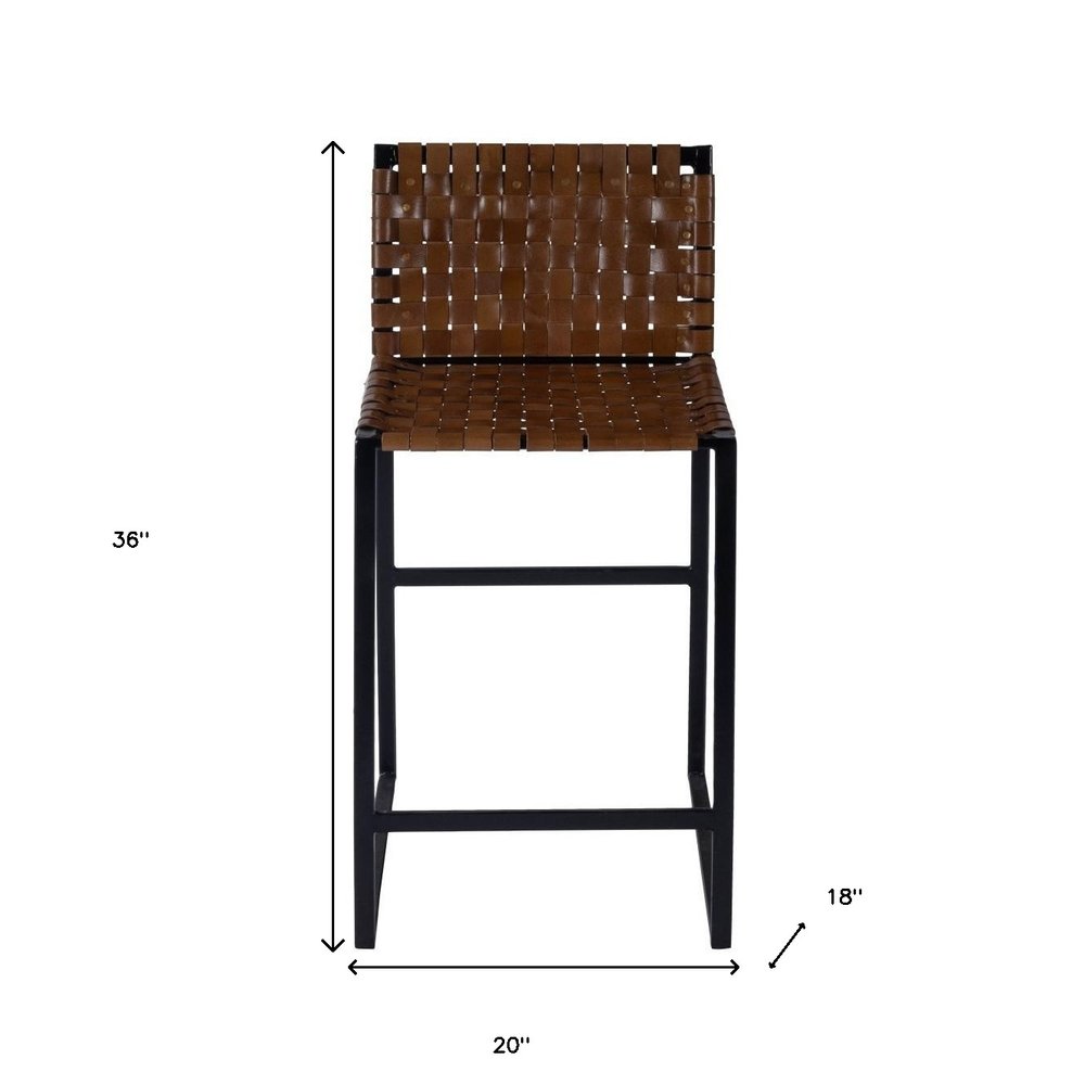 36" Brown and Black Leather and Iron Bar Chair HomeRoots