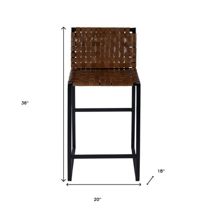 36" Brown and Black Leather and Iron Bar Chair HomeRoots