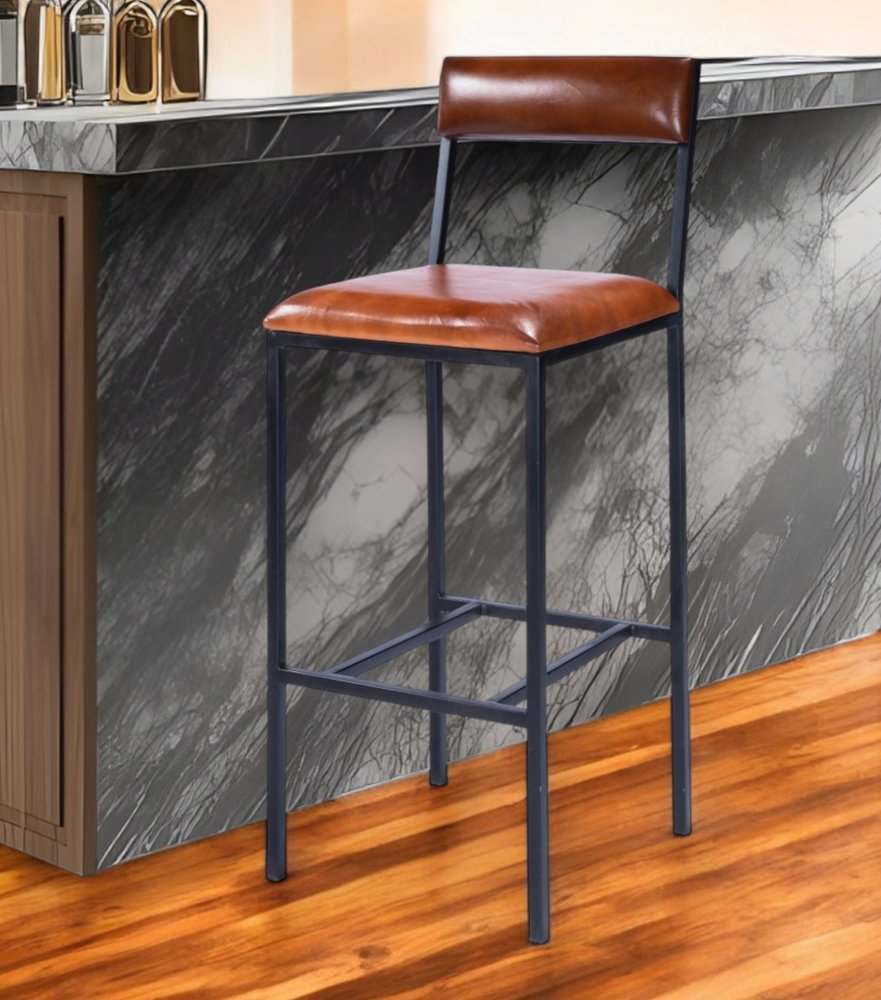 32" Brown and Black Manufactured Wood and Iron Bar Chair HomeRoots
