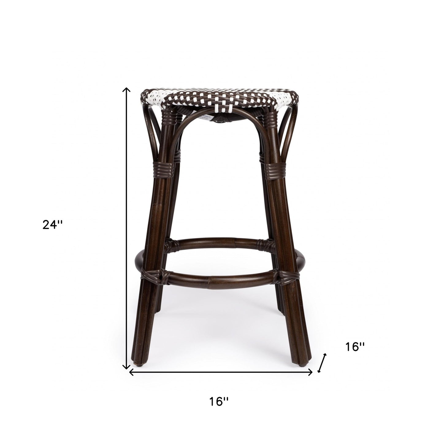 24" Brown and White and Dark Brown Heavy Duty Rattan Backless Counter Height Bar Chair