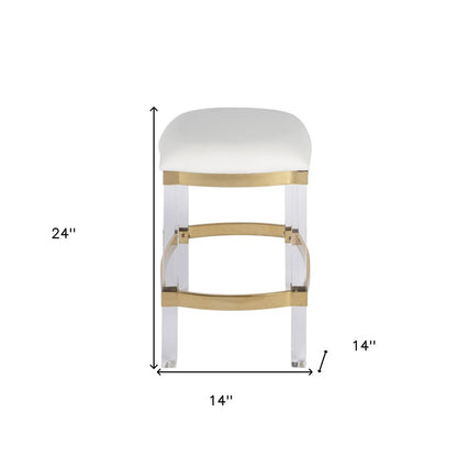 24" White and Clear Stainless Steel and Steel Backless Counter Height Bar Chair HomeRoots