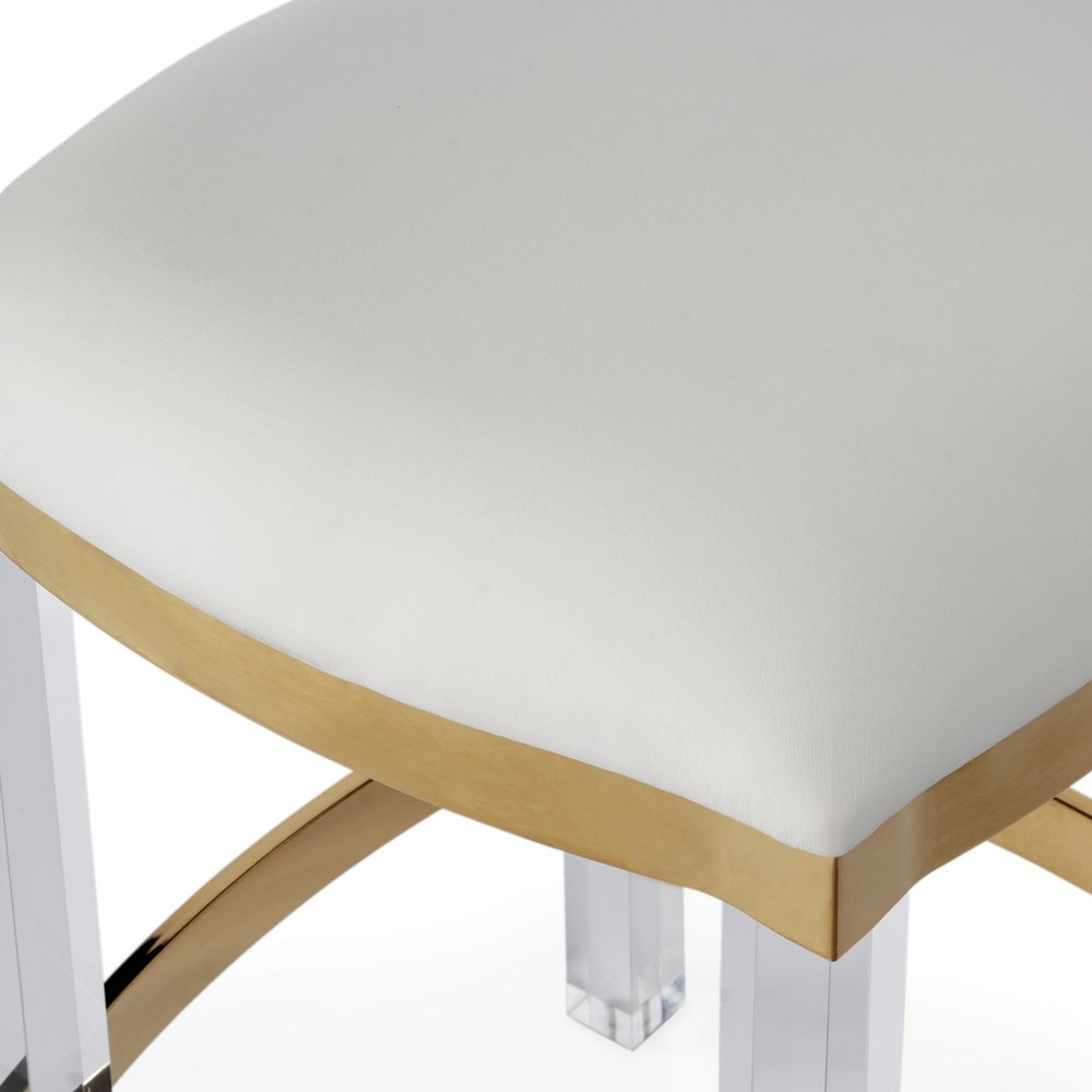 24" White and Clear Stainless Steel and Steel Backless Counter Height Bar Chair HomeRoots