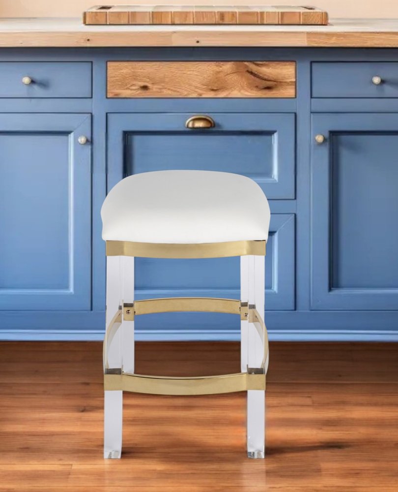 24" White and Clear Stainless Steel and Steel Backless Counter Height Bar Chair HomeRoots