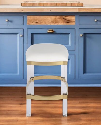 24" White and Clear Stainless Steel and Steel Backless Counter Height Bar Chair HomeRoots