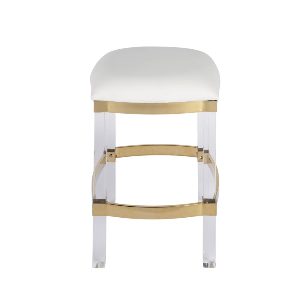 24" White and Clear Stainless Steel and Steel Backless Counter Height Bar Chair HomeRoots