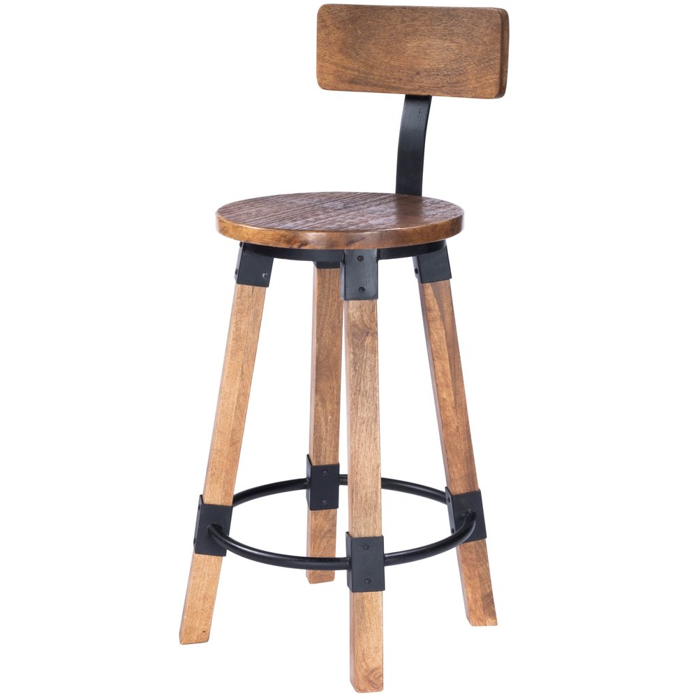 28" Brown and Natural Solid Wood and Iron Bar Chair HomeRoots