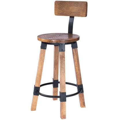 28" Brown and Natural Solid Wood and Iron Bar Chair HomeRoots
