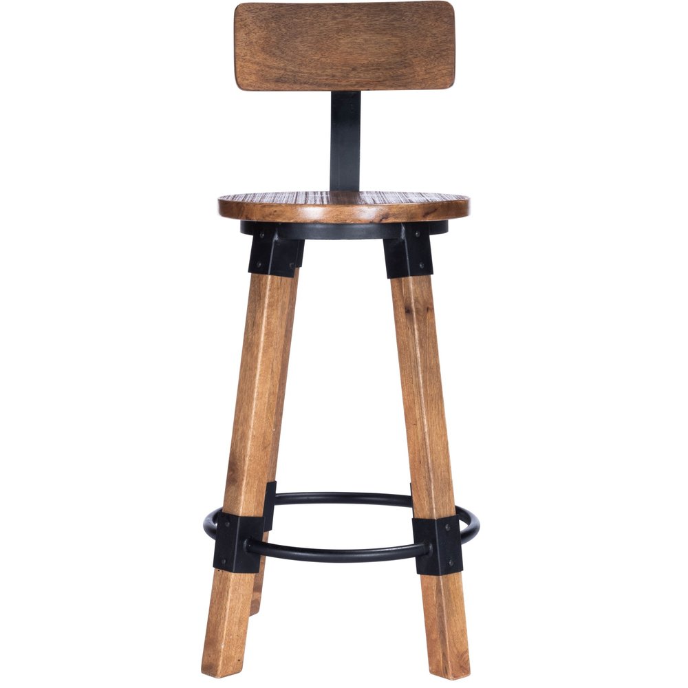 28" Brown and Natural Solid Wood and Iron Bar Chair HomeRoots