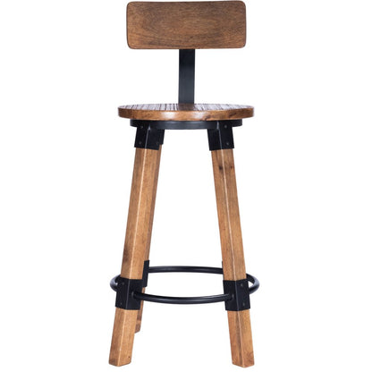 28" Brown and Natural Solid Wood and Iron Bar Chair HomeRoots