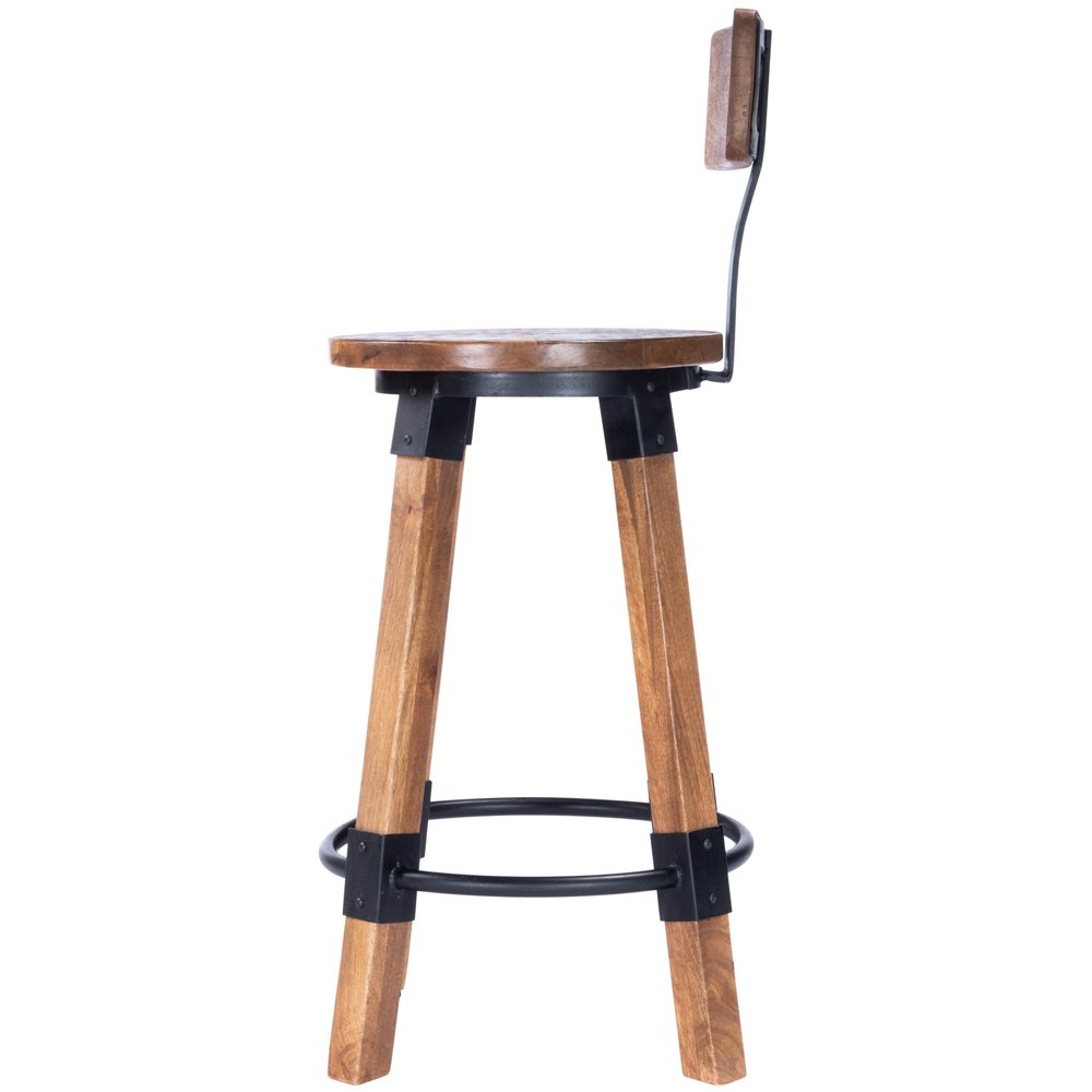 28" Brown and Natural Solid Wood and Iron Bar Chair HomeRoots