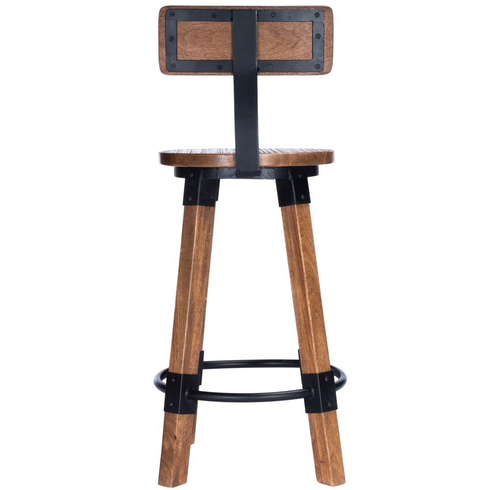 28" Brown and Natural Solid Wood and Iron Bar Chair HomeRoots