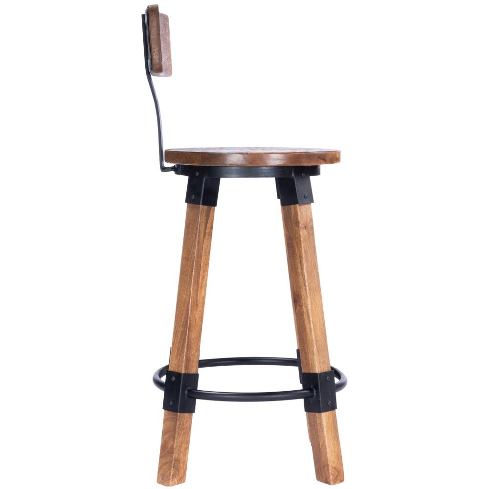 28" Brown and Natural Solid Wood and Iron Bar Chair HomeRoots
