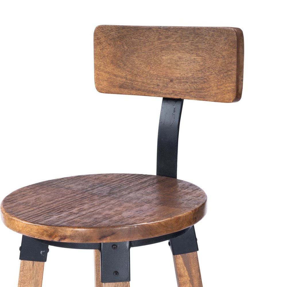 28" Brown and Natural Solid Wood and Iron Bar Chair HomeRoots