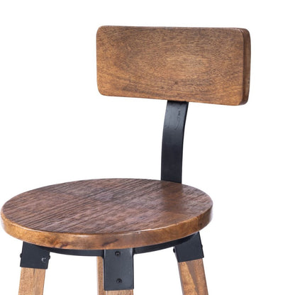 28" Brown and Natural Solid Wood and Iron Bar Chair HomeRoots