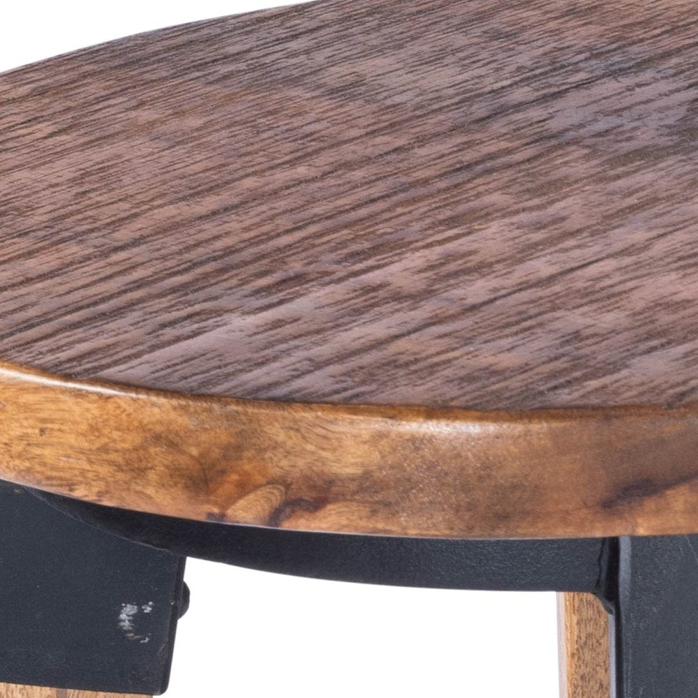 28" Brown and Natural Solid Wood and Iron Bar Chair HomeRoots