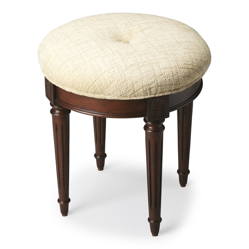 18" Off White Linen And Dark Brown Ottoman HomeRoots