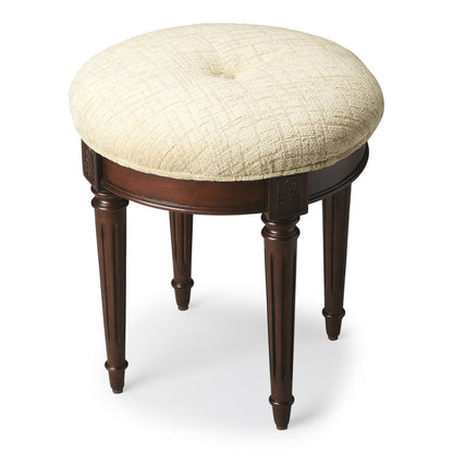 18" Off White Linen And Dark Brown Ottoman HomeRoots