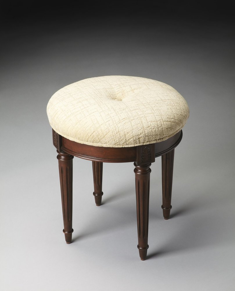 18" Off White Linen And Dark Brown Ottoman HomeRoots